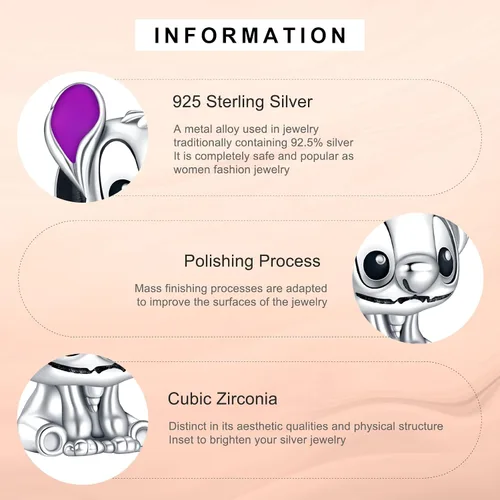 Vista 3 de H.ZHENYUE Winnie Characters S925 Silver Charm for Bracelet Necklace Sterling Silver Dangles for Women