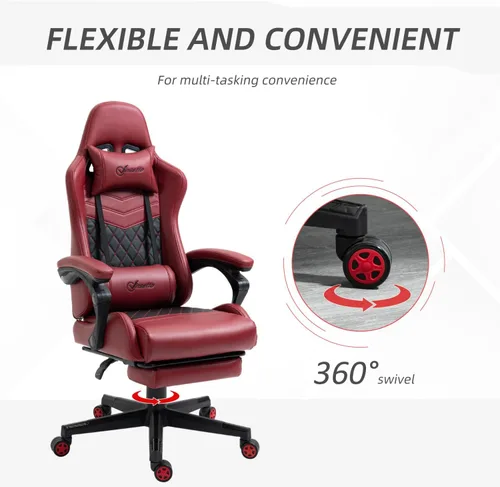 Vista 6 de Silla para juegos de carreras: respaldo alto, giratorio, reclinable con reposapiés ajustable y soporte lumbar, piel sintética de diamante, color rojo