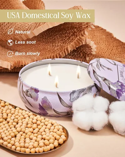 Vista 3 de M&SENSE Velas aromáticas de bayas cítricas, vela grande de lata de soja de 3 mechas, más de 40 horas de tiempo de combustión, cera vegana 100%