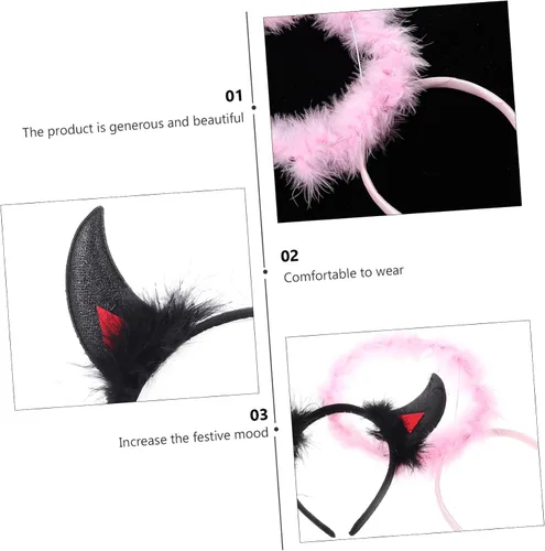 Vista 9 de NOLITOY 18 Pcs Halloween Headband Ox Horn Buckle Devil Horns Headband Horn Cosplay Headband Devil Headband Kids Hair Accessories Angel Headdress