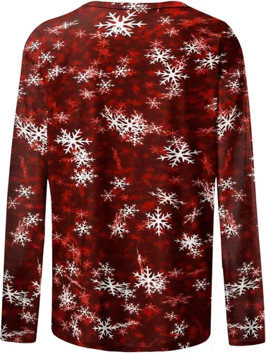 Vista 5 de Sudadera de moda para mujer, con estampado navideño, casual, manga larga, cuello redondo, camiseta de entrenamiento