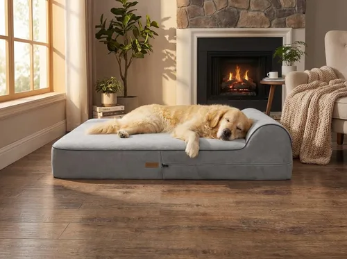 Vista 22 de KOPEKS Cama ortopédica de espuma viscoelástica para perros de 7 pulgadas de grosor, cama extragrande para perros con almohada, color marrón, 50 x 34