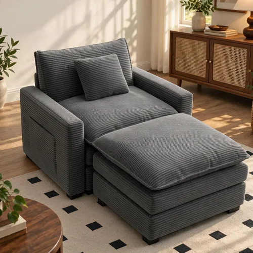 Vista 67 de Sofá seccional modular de 107", sofá de nube en forma de L con otomana Negro