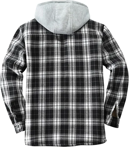 Vista 3 de IVUMA Camisas de algodón a cuadros de manga larga para hombre, chaqueta de franela con forro polar, camisas de franela Sherpa con botones y capucha