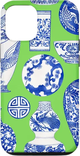 Vista 28 de Blue Willow Chinoiserie Pagoda Ginger Jar Preppy Blue Green Case para iPhone 16