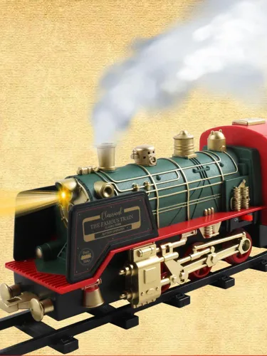 Vista 8 de Tren eléctrico de Navidad con control remoto con humo, luces, sonido, locomotora, automóviles y transporte remoto, recargable por USB, con pista