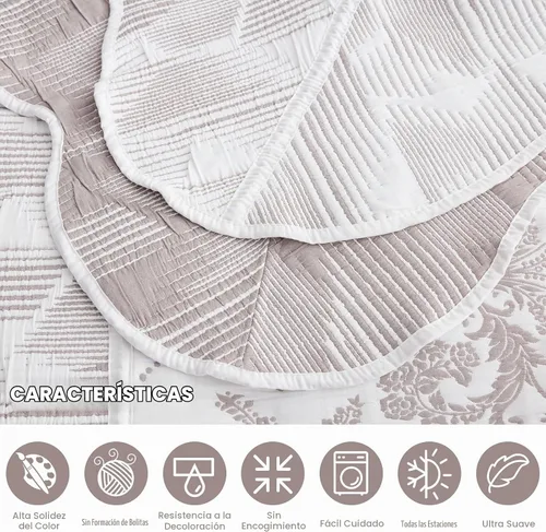 Vista 5 de Edredón extragrande para cama King, diseño de patrón damasco matelasse de jacquard, ligero, reversible, 5 piezas, 100% microfibra, pasta de frijol