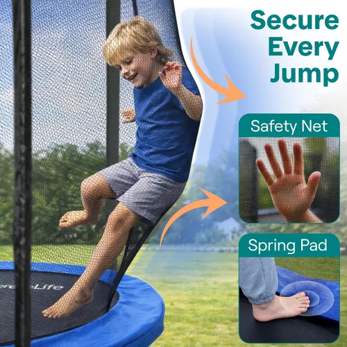 Vista 2 de SereneLife - Trampolín al aire libre de 8 pies, 10 pies, 12 pies, 14 pies con red de cierre, escalera y revestimiento antioxidante - Trampolín
