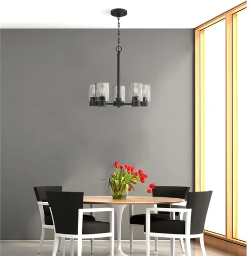 Vista 6 de Westinghouse 6115300 Sylvestre - Candelabro de interior transicional de cinco luces, acabado negro mate, cristal transparente