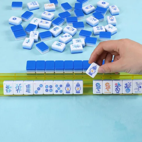 Vista 6 de Arrowbash 160 piezas American Mahjong Set 1.2 Inch Chinoiserie Azul