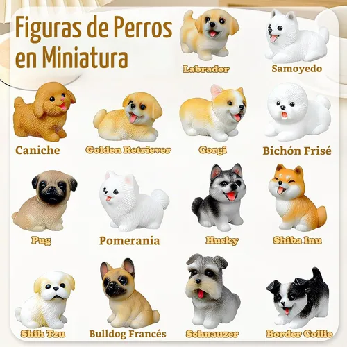 Vista 3 de Exasinine Juego de 14 mini figuras de perro de resina, surtido