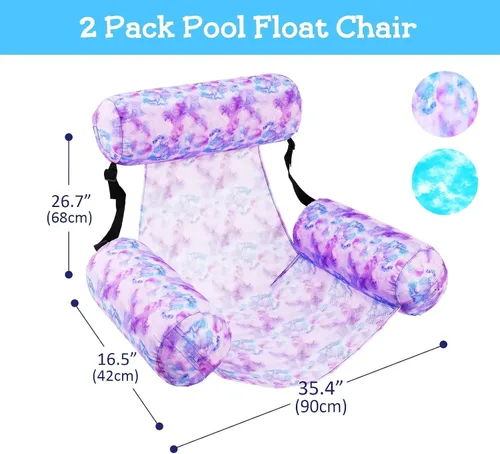 Vista 8 de Silla flotante inflable para piscina, paquete de 2 flotadores de piscina para adultos, resistentes, sillas flotantes de agua, flotadores inflables