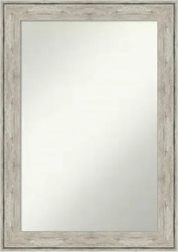 Vista 358 de Amanti Art Espejo de baño plateado para sobre el fregadero, 28 x 37 pulgadas, elegante espejo rectangular de peltre cepillado, marco de madera