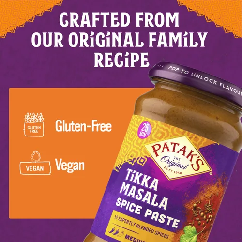 Vista 4 de Patak's Tikka Masala Pasta de especias – Pasta de curry indio mediana con una mezcla de especias recién molidas – Vegana y sin gluten – Sabrosa base
