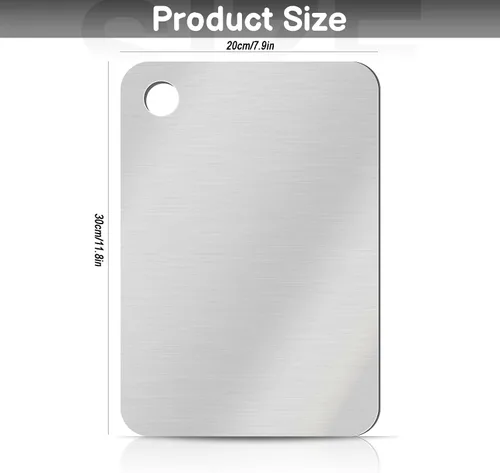 Vista 2 de Tablas de cortar de acero inoxidable de titanio para cocina, doble cara 11.8 x 7.87 pulgadas, grado alimenticio, para cortar verduras y carne