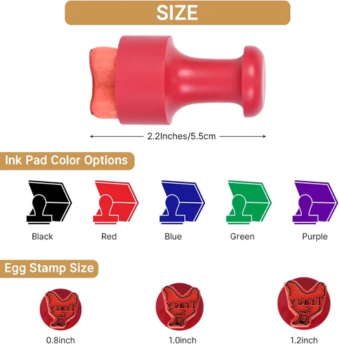 Vista 3 de KAINSY Sellos de huevos para huevos frescos, sello de huevo personalizado con almohadilla de tinta, sello de huevo de goma, diseños únicos