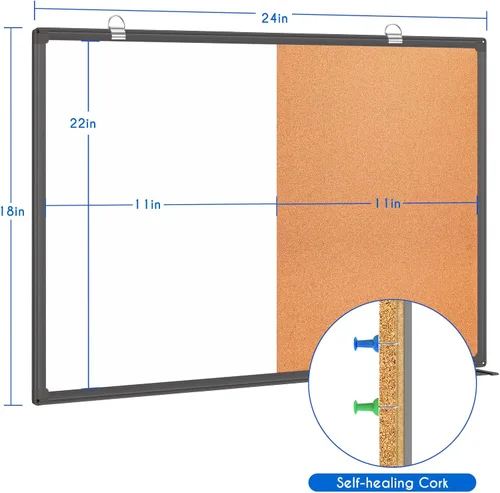 Vista 6 de Tablero blanco magnético y tablero de corcho Combo 24 "x 18" Marco de aluminio (negro)