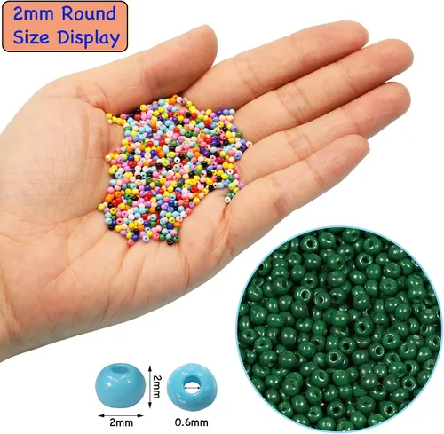 Vista 3 de Bala&Fillic Tamaño casi uniforme Cuentas de semillas redondas de color verde ejército de 2 mm Aproximadamente 10000 piezas/110 gramos en caja