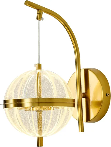Vista 9 de UOFUS Aplique de pared dorado con pantalla acrílica de globo de mediados de siglo, moderna lámpara de pared LED de 12 W, 3000 K/4000 K/6000 K