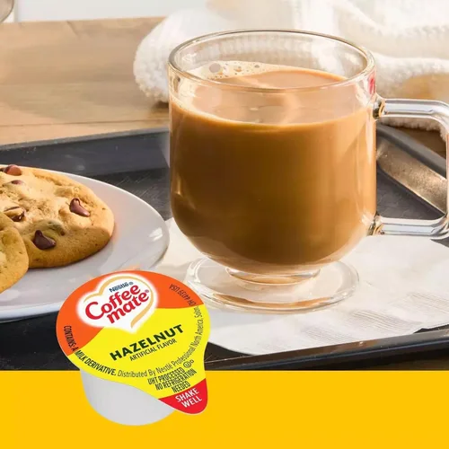 Vista 6 de Coffee Mate, Café líquido 0.375 oz, paquete surtido (4 sabores), 200 unidades Original, Café Mocha, vainilla francesa y avellana, porciones