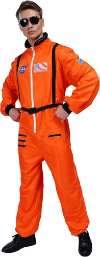Vista 4 de Maxim Party Supplies Disfraz de astronauta para hombre con parches bordados y bolsillos para adultos