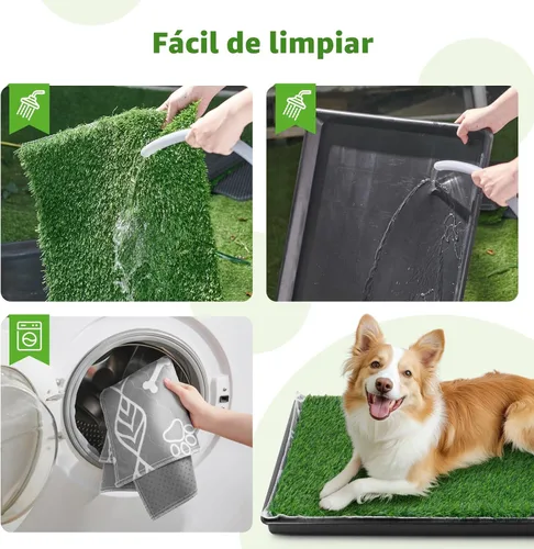 Vista 7 de LOOBANI - Almohadilla de césped grande para perros con bandeja - Caja de arena para perros de 35x23 pulgadas con 2 parches de césped artificial + 2