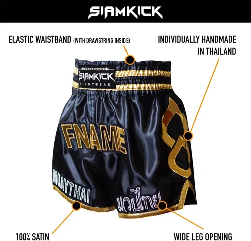 Vista 5 de SIAMKICK Pantalones cortos de Muay Thai personalizados para hombres y mujeres, con nombre personalizado, boxeo, kickboxing, trajes de lucha retro