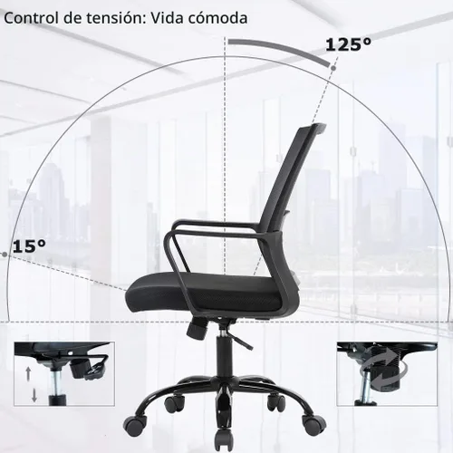 Vista 4 de BestOffice Silla giratoria para computadora, soporte lumbar ejecutivo, silla de malla, taburete ajustable para mujeres y hombres (negro)