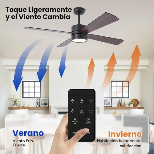 Vista 7 de 52 Inch Ceiling Fans with Lights and Remote /APP, Black RGB Chandelier Fan Negro - 52 pulgadas