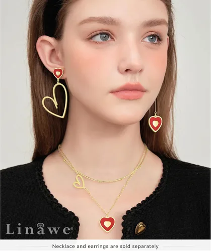 Vista 4 de Linawe Gargantilla de cadena con dije de corazón de doble capa, collar apilado para mujer, oro rosa de 14 quilates, tono plateado, disfraz de amor