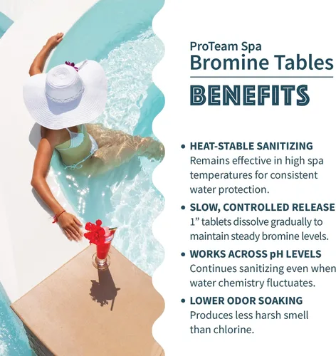 Vista 3 de ProTeam - Tabletas de bromo de spa para bañera de hidromasaje, pestañas de bromo de disolución lenta de 1 pulgada para desinfección de spa, 1.5