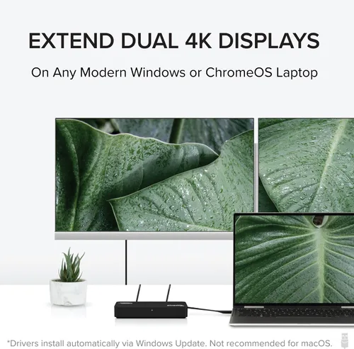 Vista 2 de Plugable Adaptador de monitor dual DisplayPort y HDMI 4K para USB 3.0 y USB-C, compatible con Windows