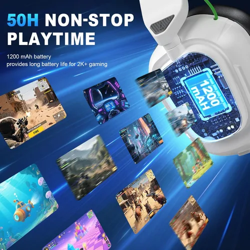 Vista 6 de 2.4GHz Wireless Gaming Headset for PS5/4, PC, Low-Latency Bluetooth Gaming Headphones with Stereo Sound, Noise Canceling Mic, Phantom White