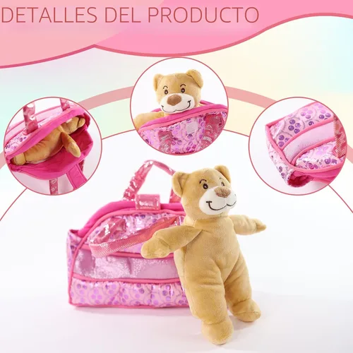 Vista 3 de Sew Butiful Oso de peluche con bolsa de regalo rosa, regalo de cumpleaños suave para niños y niños, regalo de fiesta, peluche decorativo