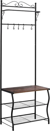 Vista 2 de Kings Brand Furniture - Banco de zapatos de entrada, perchero, organizador de almacenamiento de árbol de pasillo con ganchos