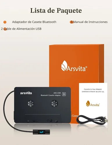 Vista 7 de Arsvita Receptor de Audio de Casete Bluetooth para Coche, Reproductor de Cinta Bluetooth 5.0 Adaptador Auxiliar de Casete