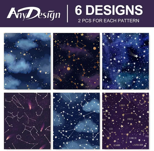 Vista 3 de 12 hojas de papel de regalo de galaxia, no enrollado, papel de regalo de constelación de cielo estrellado azul y morado, plegado plano