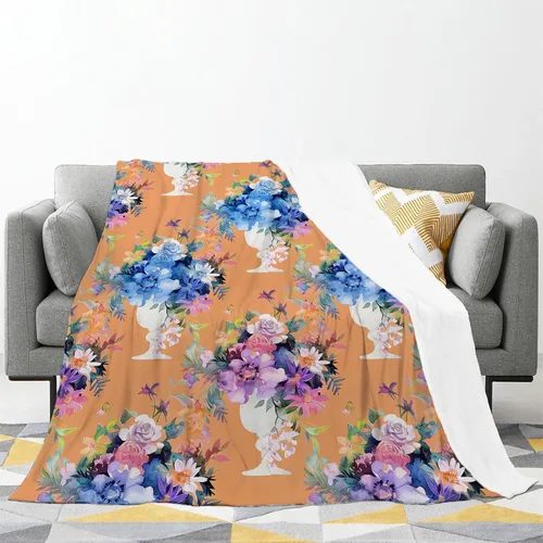 Vista 2 de Manta de franela de ramo floral de terracota y acuarela de 10.58 oz/m² - 60 x 80 pulgadas, ultra suave, cálida y acogedora manta de forro polar