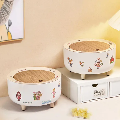 Vista 4 de PHILISENMALL Round Shape Hair Tie Container Box with Lid Portable Large Capacity Small Items Storage Containers Modern Style Space-saving Plastic
