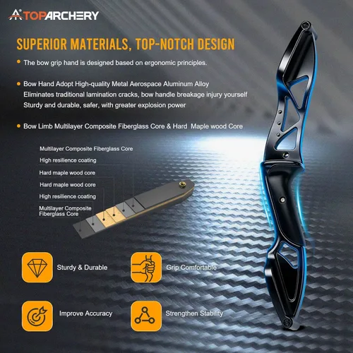 Vista 2 de TOPARCHERY Tiro con arco de 56 "Takedown Caza Recurve Bow Metal Riser Right Hand Longbow
