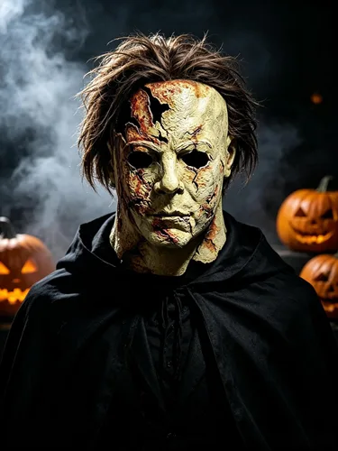 Vista 2 de GTETKDE Máscara de Halloween de Michael Myers 2026 para disfraz de terror y cicatriz 1 máscara de sangre