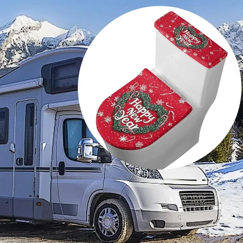 Vista 6 de Tapa de inodoro y tapa de tanque de cane Candy - Estampado de copo de nieve, elastano elástico lavable, decoración de Año Nuevo