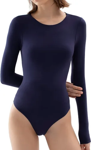 Vista 68 de PUMIEY Body de cuello redondo y manga larga con sensación de segunda piel para mujer, colección Smoke Cloud 01 Negro azabache