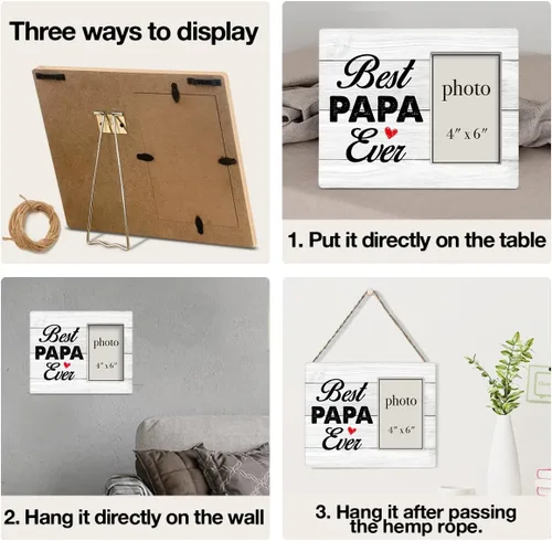Vista 2 de Oqtumes Marco de fotos de regalo para papá, regalo para el abuelo de nietos, regalos para abuelo, marco rústico de madera con el mejor papá