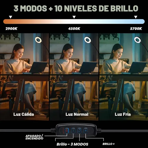 Vista 4 de Lupa de Escritorio con Luz 10x, Lupa con 3 Colores de Luz, 10 Niveles de Brillo Ajustable, Cuello de Cisne Flexible, Lámpara de Aumento