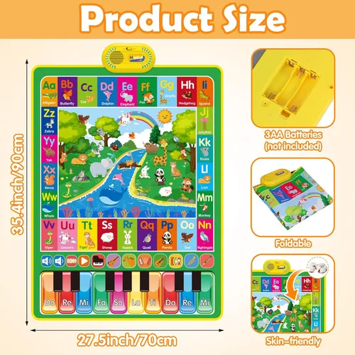Vista 5 de Juguetes para bebés para niños de 1 año: tapete de juego de música de piano de animales del alfabeto 3 en 1 - Juguetes para niños de 1 a 3 años