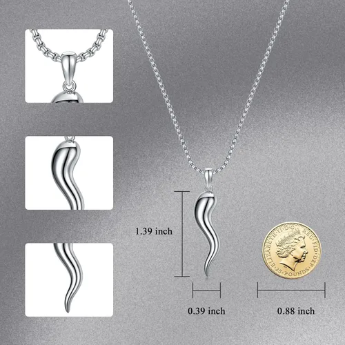 Vista 6 de Collar con colgante de plata de ley 925 con cuerno italiano de buena suerte para hombres y mujeres, amuleto, regalo de joyería para Navidad, día