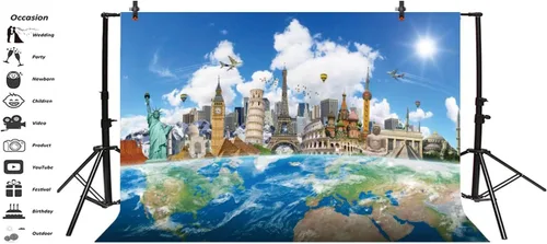 Vista 4 de Yeele Fondo de pantalla de 10 x 8 pies alrededor del mundo para fotografía, globo, viajes, famoso monumento mundial, vacaciones, foto, telón