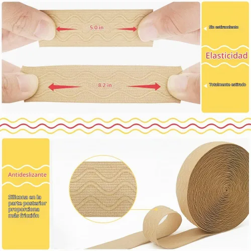 Vista 4 de SmiLife Banda Elástica de Agarre de Silicona para Coser, Beige, 1.05 Pulgadas x 12 Yardas