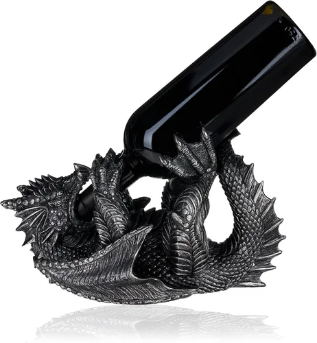 Vista 5 de TRUE 10143 soporte de poliresina para botella de vino con diseño de dragón decorativo, soporte para una sola botella de vino, soporte para botellas